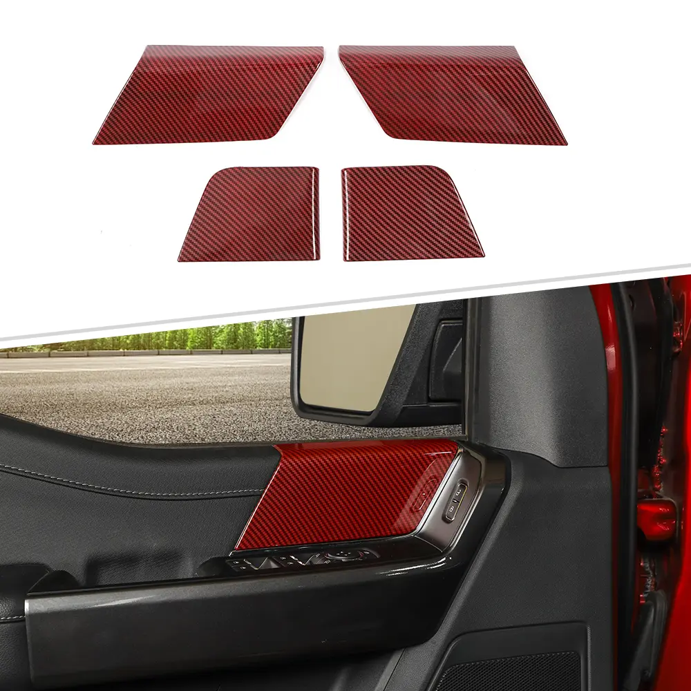 4-Piece ABS Car Interior Door Panel Trim Covers - Laser Cut, Self-Adhesive, UV Resistant Car Accessory, Aesthetic Vehicle Accessory for 2021+ Ford F150 Front & Rear Truck Interior Decorations