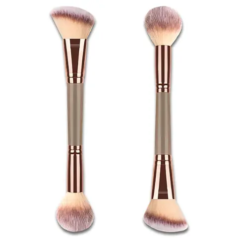 Double-Ended Foundation Makeup Brush, Angled Round Top for Liquid, Powder & Cream Blending, Champagne Gold Finish