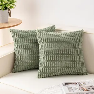Pack of 2 Corduroy Decorative Throw Pillow Covers 18x18 InchSoft Boho Striped Pillow Covers Modern Farmhouse Home Decor for Sofa Living Room Couch Bed(Sage Green)