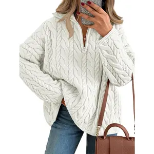 Women's Oversized Cable Knit Quarter Zip Up Pullover Sweaters 2025