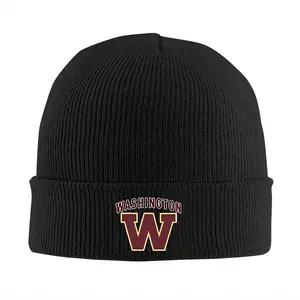 1 Piece Washington Logo Knitted Hat - Unisex Windproof Warm Ski Hat, with Eye-catching Red "W" Letter and Washington Text, Black Winter Hat, Suitable for Men and Women, Slightly Elastic Design, Christmas, New Year, Halloween and Casual Fashion Accessories
