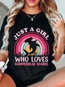 100% Cotton Shark Vintage Retro Just A Girl Who Loves Hammerhead Sharks T-Shirt