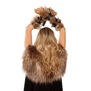 Pair of Faux Fur Viking Arm Cuffs with Strap Detail