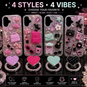 Y2K Junk Charm iPhone Case with 3D Bling & Ring Stand – Sparkly Aesthetic Protective Cover