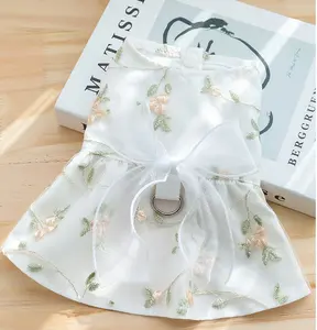 Pet Clothes Dog Cat Mesh Princess Dress Lady Elegant Breathable Comfortable Summer With Leash Ring D00079