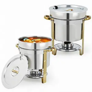 2/4-Pack 11QT Stainless Steel Soup Warmer Chafer - Notched Lids & Fuel Holders - Buffet & Catering Food Heater for Hotels, Events, Banquets, Parties