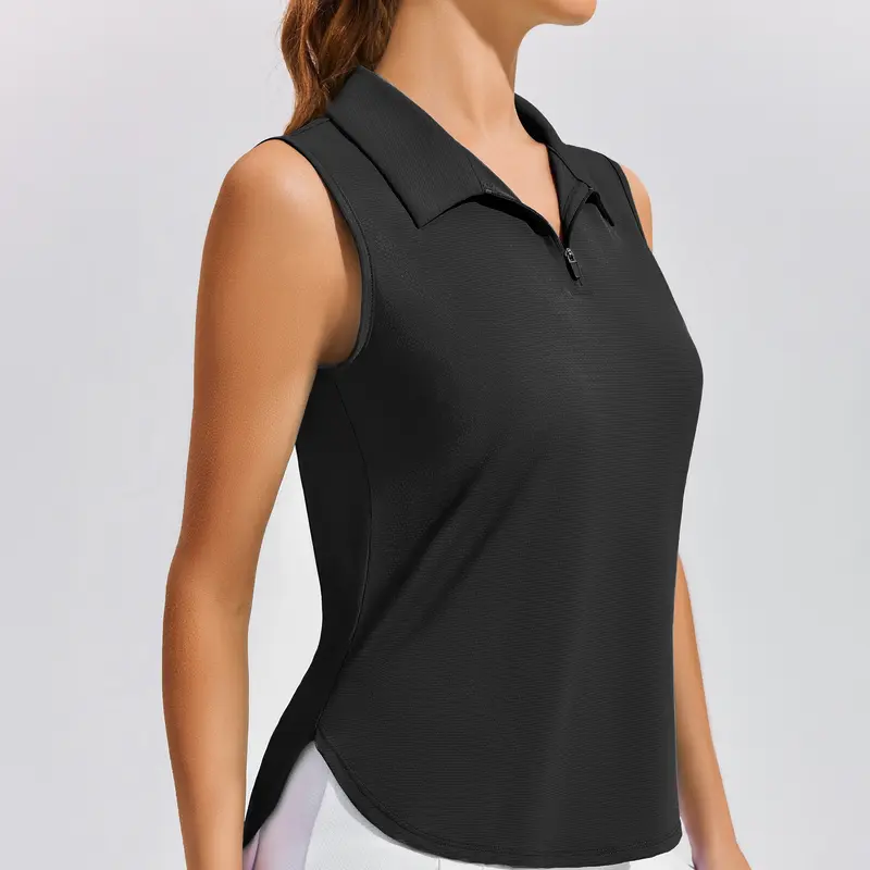 Pinspark Women's Polo Quick Dry UPF 50+ Sleeveless V-Neck 1/4 Zip Golf Tennis Running Athletic Workout Top