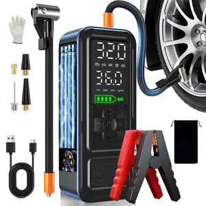 portable lithium jump box 16800mAh with LED Light Portable Car Jump Starter, 5000A Car Battery Jump Starter with 150PSI Tire Inflator,45W fast charging Power Bank, Starts all 12V battery vehicles. Tire Inflator with Gauge Rechargeable compr  jumpstart