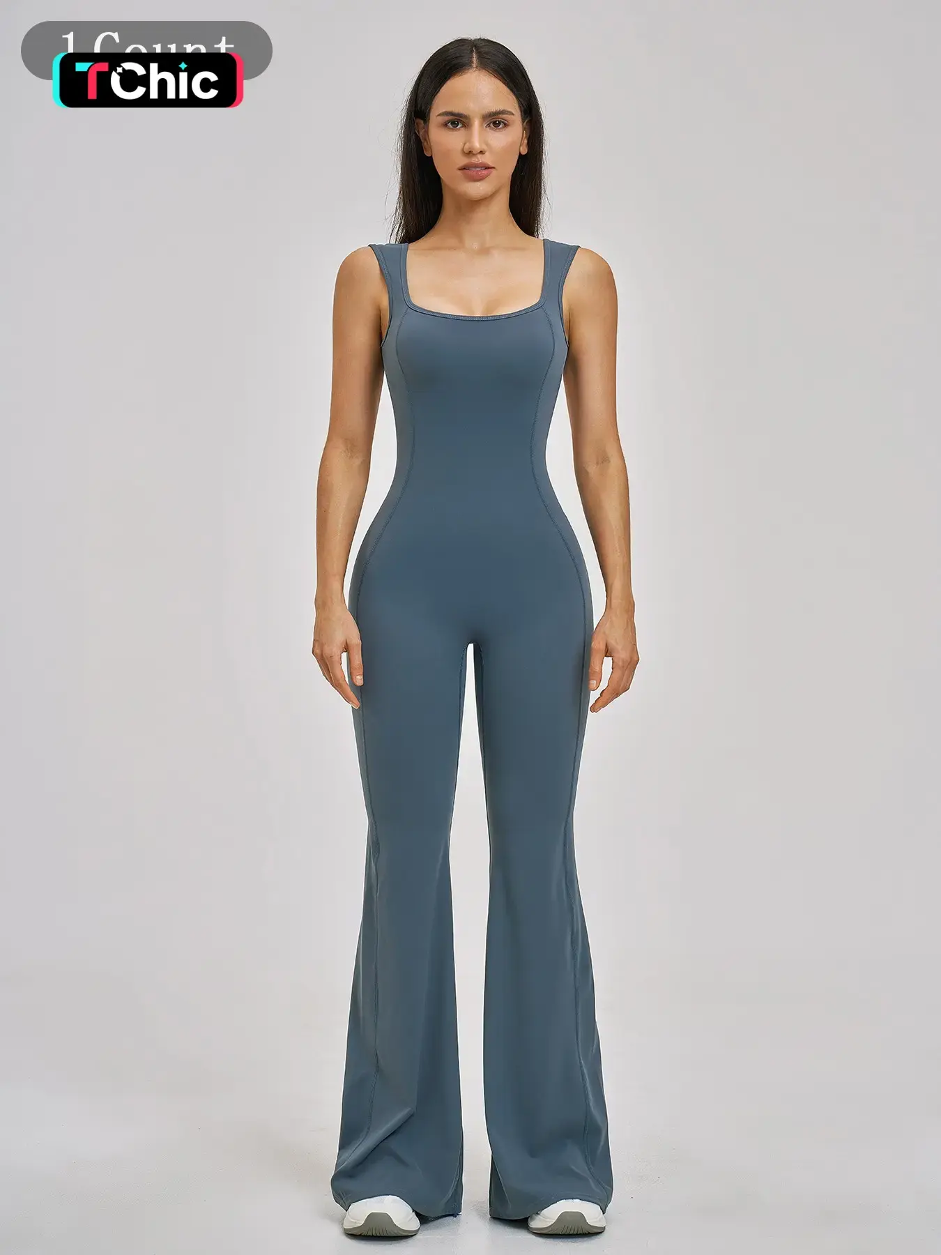 Cross-Border Sports Yoga Backless One-Piece, Slimming Fitness Yoga, European Style Micro Flare Bodysuit, Women's Activewear, Shaping Yoga Jumpsuit, Stretchy Sports Outfit