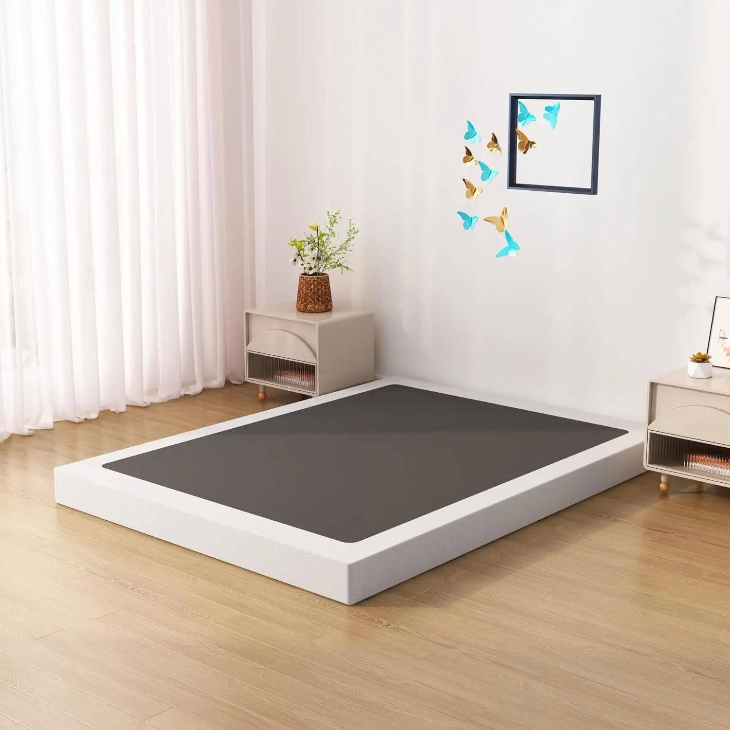 Full Size Box Spring Bed Base 6 Inch, Low Profile Metal Boxspring Full Size with Fabric Cover, 3000 Lbs Max Weight Capacity Mattress Foundation, Noise-Free, Easy Assembly