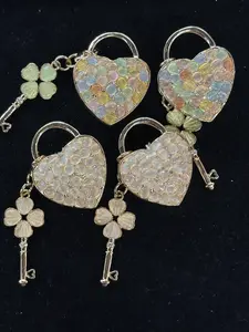(401-402) 2PCS Heart Lock Key Charms | Cute Rhinestone Love Pendant for DIY Jewelry