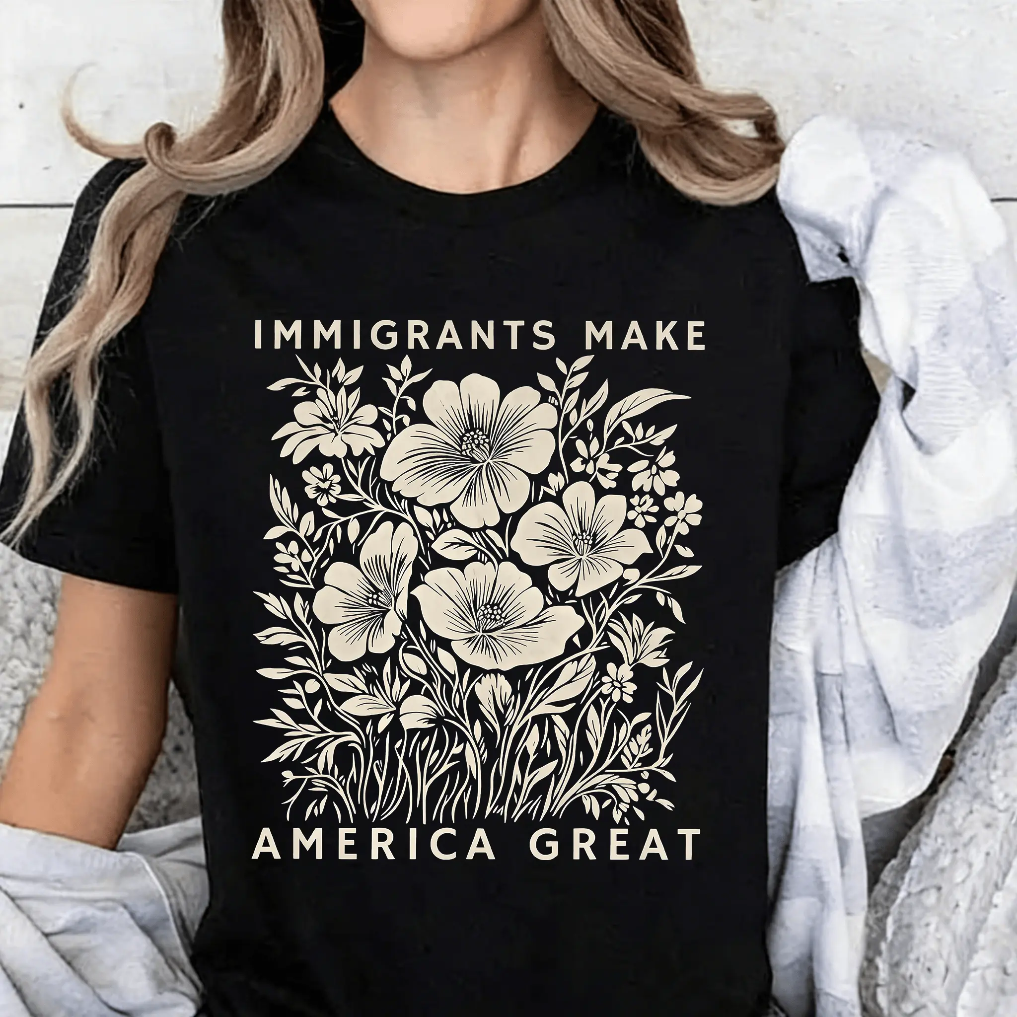 Immigrants Make America Great Oversize Unisex Anti-ICE Washed T-Shirt for Women and Men's Unisex Fit Batik Cotton Oversize Streetwear Menswear Super Soft Pre-Shrunk