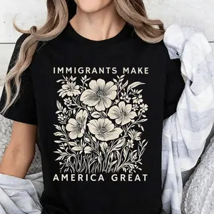Immigrants Make America Great Oversize Unisex Anti-ICE Washed T-Shirt for Women and Men's Unisex Fit Batik Cotton Oversize Streetwear Menswear Super Soft Pre-Shrunk