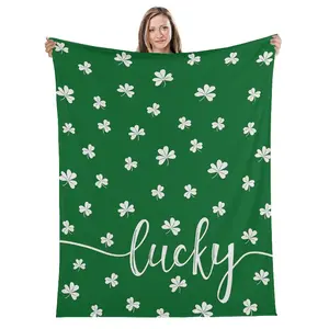St Patricks Day Throw Blanket, Lucky Clover Leaves Shamrock Blankets and Throws, Super Soft Cozy Green Blankets Spring Holiday Throws for Bed Couch Sofa