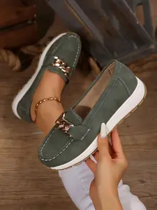 Women's Fashionable Chain Decorated Slip on Loafers, Casual Comfortable Soft Sole Shoes for Daily Wear, Trendy All-match Sneakers for Women & Girls