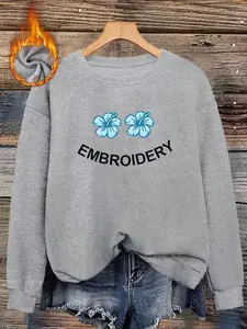 Women's Fall Winter Fitted Graphic Sweater, Soft Warm Knit Top with Embroidered Slogan Print, Casual Daily Fashion