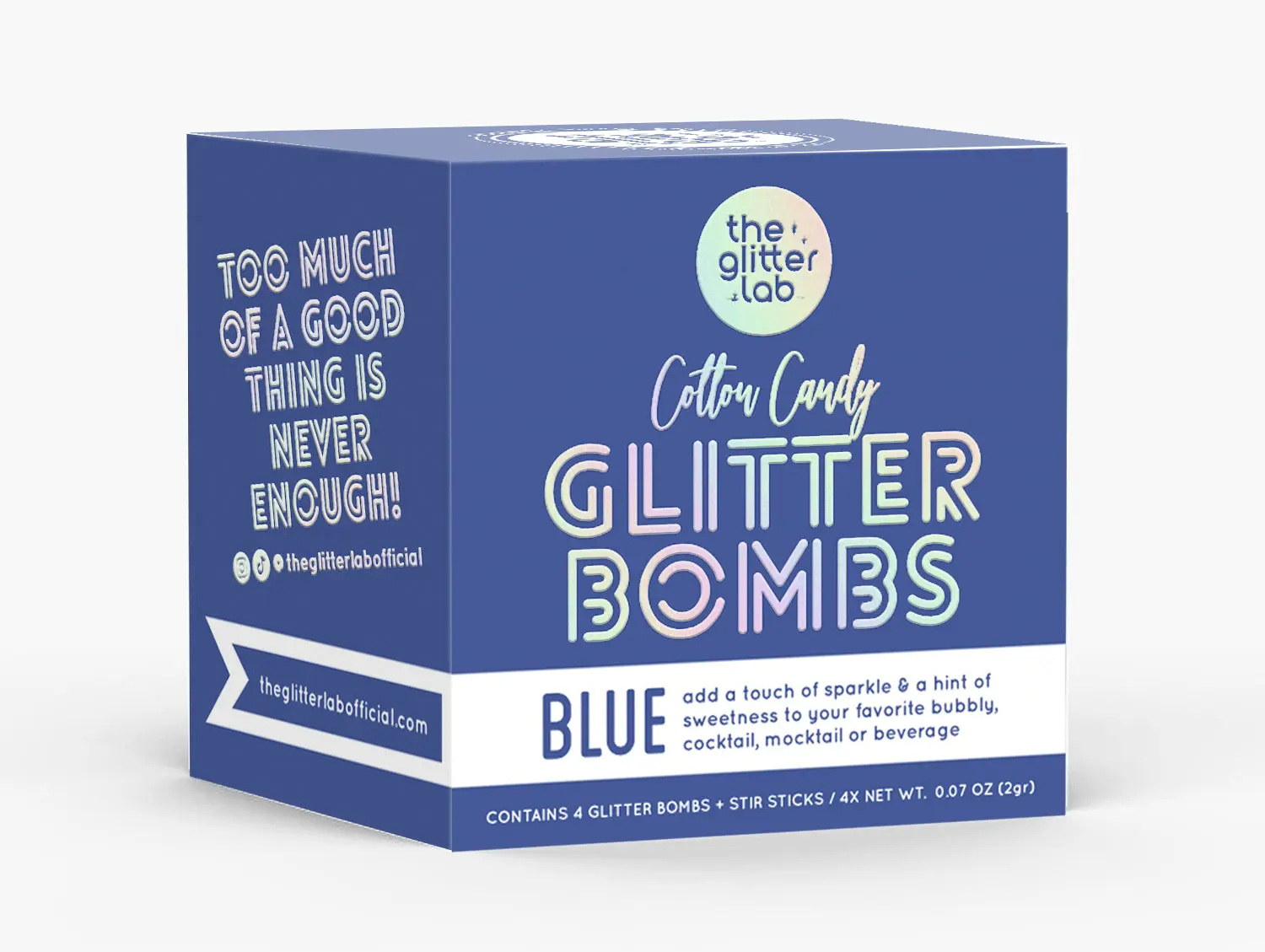 The Glitter Lab Blue Drink Glitter Bombs - 4 Hand-Spun Cotton Candy Poofs with Edible Glitter for Drinks - Perfect for Cocktails, Mocktails & Soda - Handcrafted in the USA