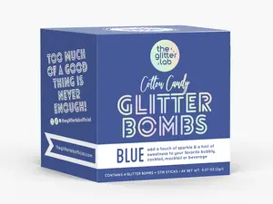 The Glitter Lab Blue Drink Glitter Bombs - 4 Hand-Spun Cotton Candy Poofs with Edible Glitter for Drinks - Perfect for Cocktails, Mocktails & Soda - Handcrafted in the USA