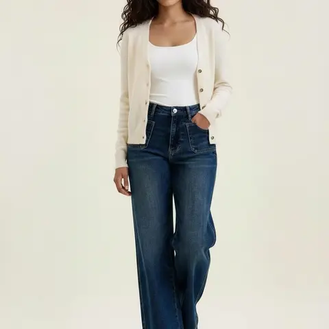 Clara Judy Blue HW Retro Wide Leg Jean