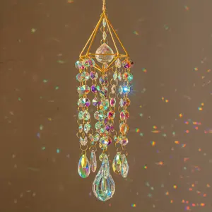 Crystal Suncatchers Hanging Wind Chime Style Garden Suncatcher Rainbow Maker Handmade Gold Plated Suncatcher Decor Ornaments