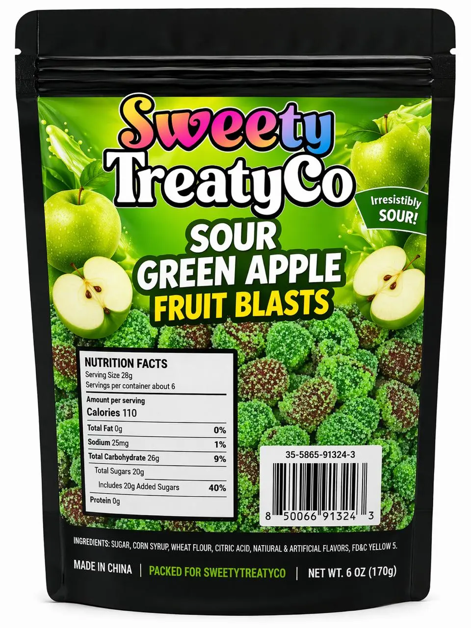 Sour Green Apple Gushers - (6OZ Bag)  Sour Green Apple Gushers Snack   Ships Same Day! Candy Sweet