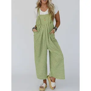 Women’s plaid print pocket wide-leg overalls jumpsuit, casual sleeveless jumpsuit for daily wear, ladies’ clothing for all seasons