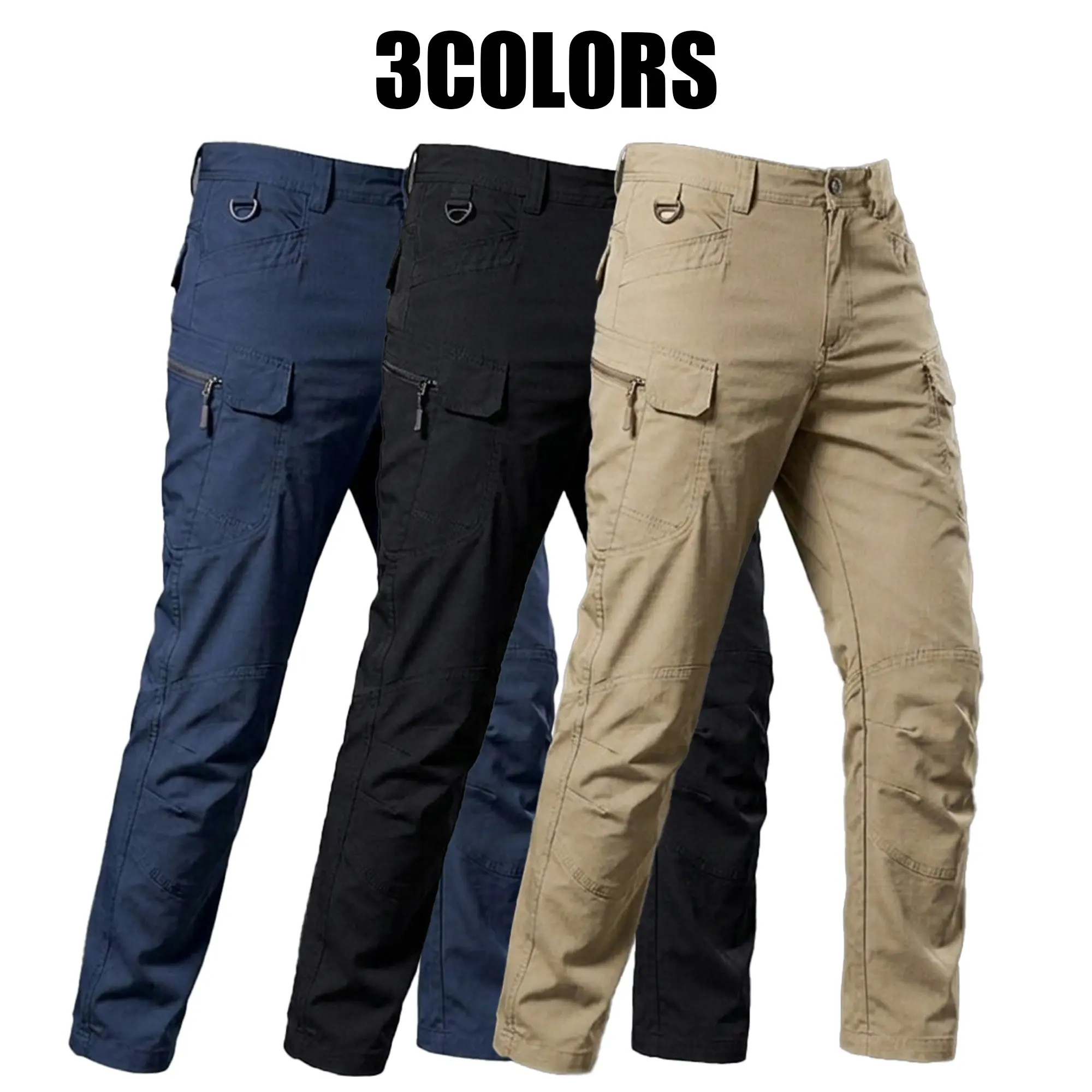 Men's Tactical Cargo Pants - Khaki Straight-Leg, Wear-Resistant, Multiple Zip Pockets, Work-To-Hike Ready for Outdoor Work and Hiking
