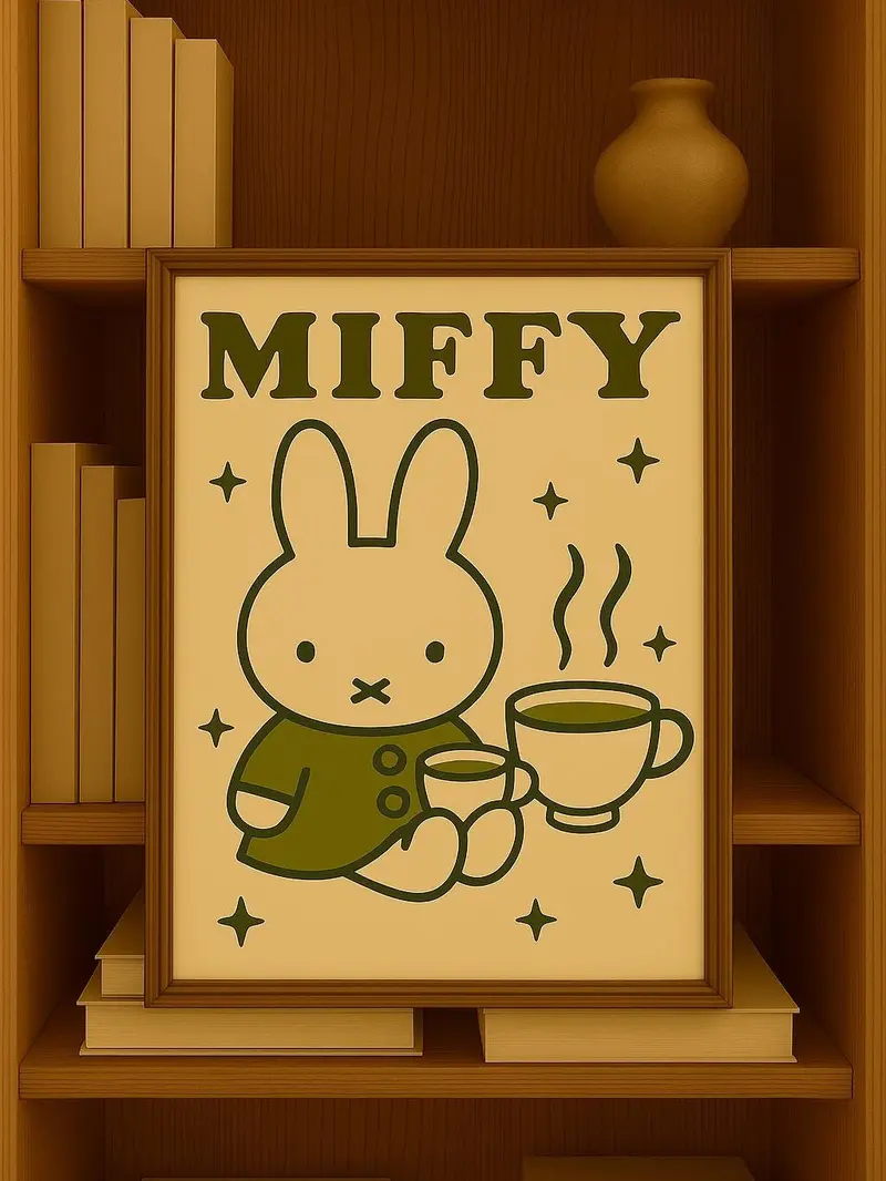 Retro Miffy Matcha Print: Nostalgic Nursery Art Poster - Canvas