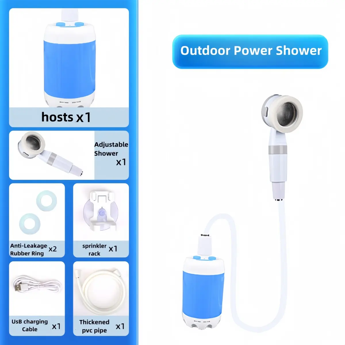 Convenient outdoor shower,Multifunctional wireless charging shower，Used for dormitories, pet bathing, plant watering, car washing, cleaning, outdoor, etc