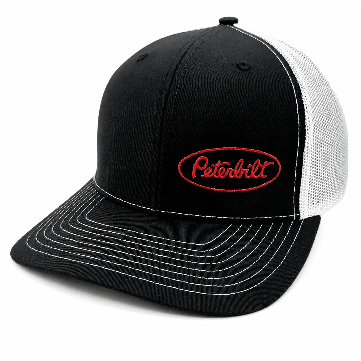 [ Best 2026 ] Peterbilt Richardson 112 Trucker Hat, Black White Embroidered Snapback Cap for Men, Retro Mesh Trucking Hat, Lightweight Breathable Workwear Style 2026