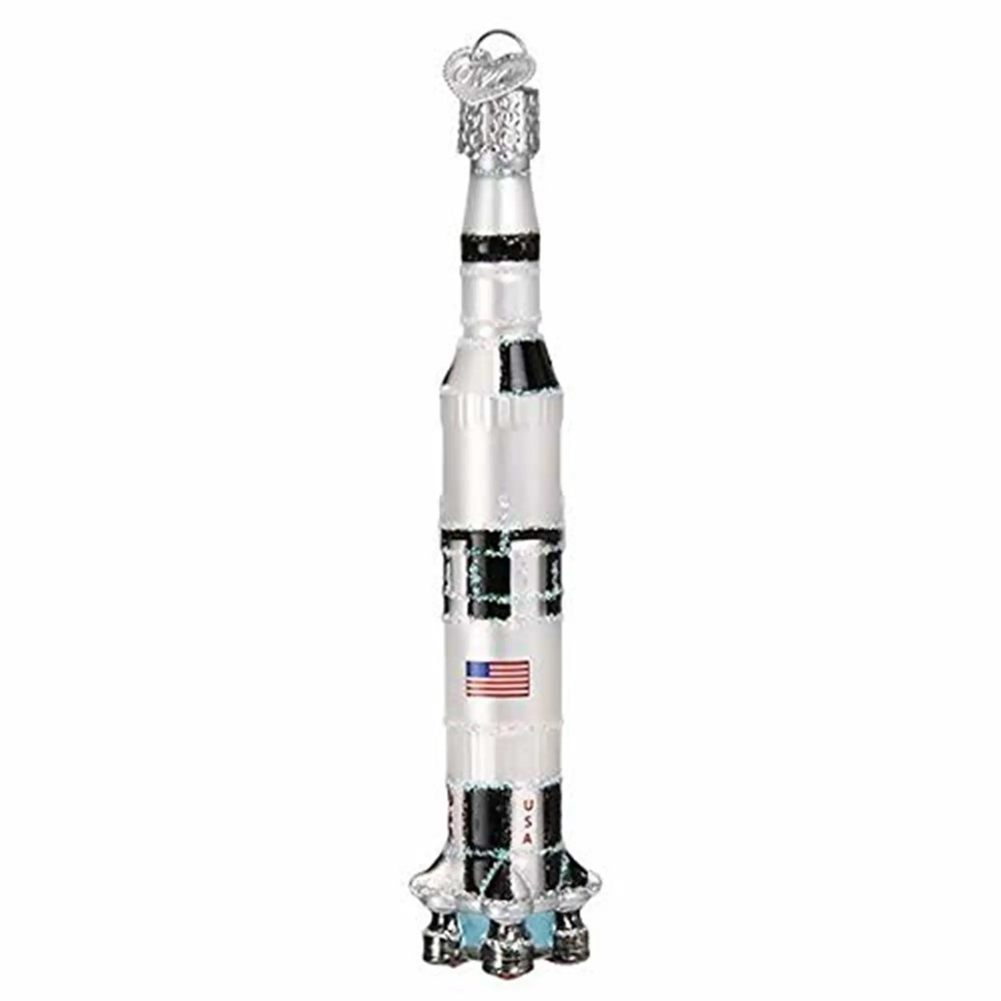 Old World Christmas Blown Glass Ornament for Christmas Tree, Saturn V Rocket