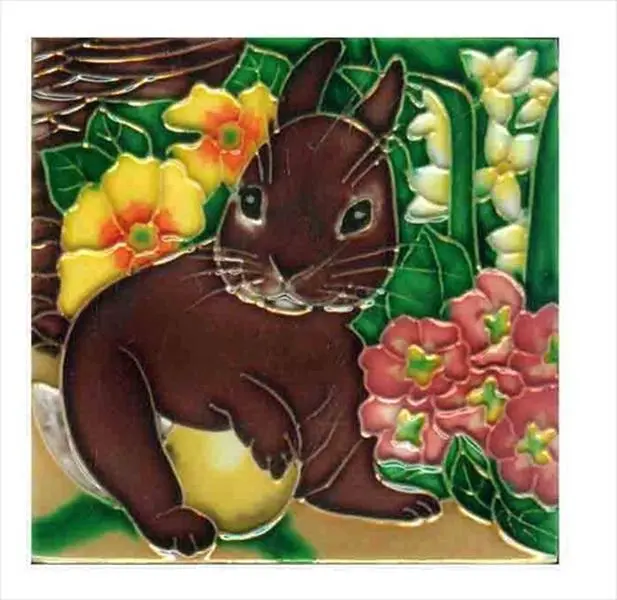 Continental Art Center SD-080 4x4 in. Hand-Made Rabbit Ceramic Art Tile, Exclusive Designs, Easy-to-Clean, Can Be Used as Hot Plate
