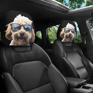 2 pieces, cool sunglasses-themed cute pet dog printed car headrest cover, interior decoration, elastic design, no filling material, easy installation, suitable for long-distance driving trips, can relieve cervical fatigue, Car Accessories