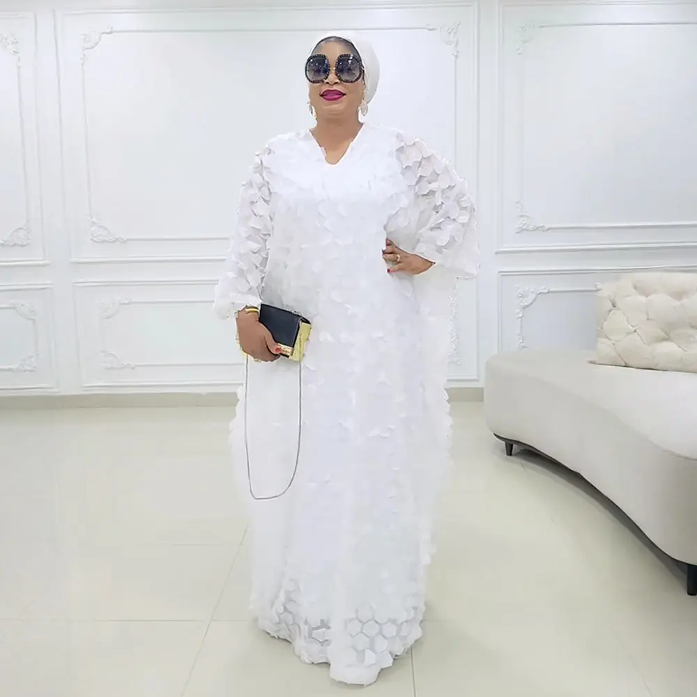 White Minimalist Maxi Dress for Women, Long Sleeve Hip Dashiki Kaftan with Headscarf - Modest African Robe for Summer Wedding Guests, Maxi Dresses, Basic, Clothes, Baby Shower, Plus Size, Bachelorette Party, Anniversary, Chic