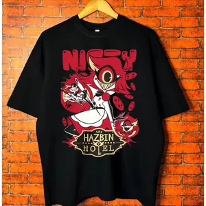 Retro Y2k Men Women T-Shirt Hazbin Hotel Niffty Design T-shirt Hip Pop Harajuku Short Sleeve O-neck Casual Shirt Gift Unisex,Father's Day Blanket,Gift for Father, Gift for Mother