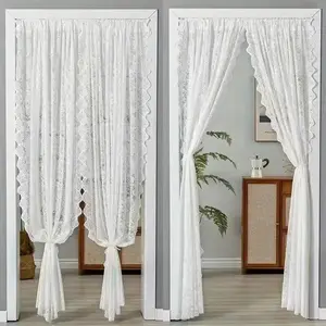 Floral Lace Door Curtain, 2 Counts White Door Curtain, Home Decor for Living Room Bedroom Coffee Shop, Window Decorations Supplies, Window Curtain, Easy Install Curtain