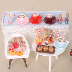 10/11pcs 1:12 Dollhouse Miniature Christmas Decoration Set with Gingerbread Man Coffee Candy Jar Accessories for DIY Props Photography Handcrafted Models Realistic Ornaments