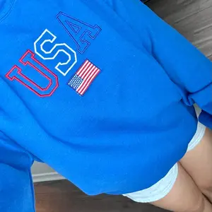Embroidered USA Sweatshirt, July 4th Sweatshirt, Patriotic Sweatshirt