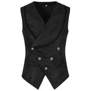 New European and American Men's Spliced Black Short Suit Collar Vest Medieval Steampunk Victorian Top Innerwear