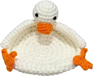 Qinlenyan Crochet Drink Coaster Cute Duck Panda Woven Cup Mat Kitchen Countertop Table Protection Handmade Crochet Mug Coffee Tea Cup Coaster Home Kitchen... Color:White