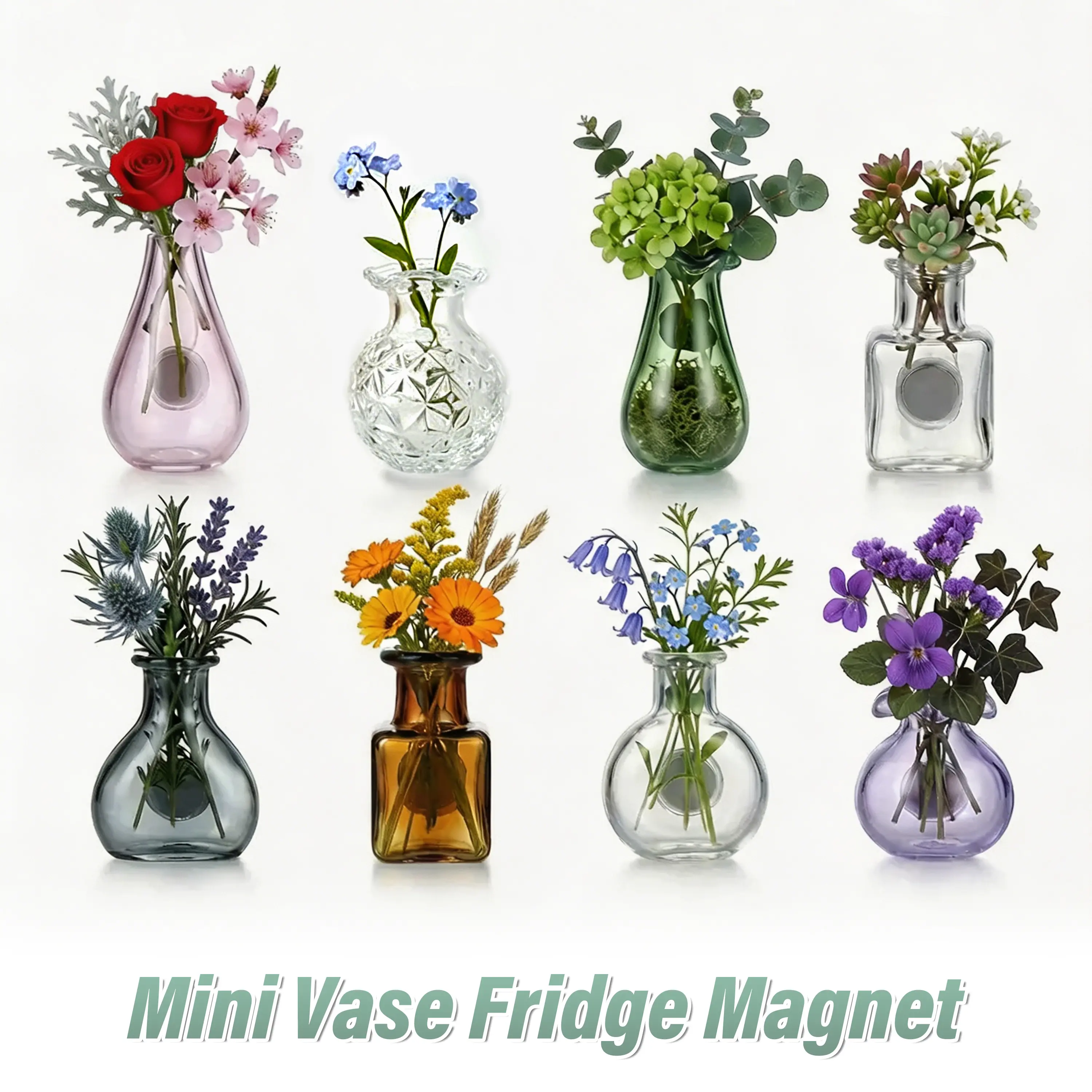 Magnetic Mini Hydroponic Vase Fridge Magnets, Clear Glass Plant Propagation Station, Cute Kitchen Home Decor
