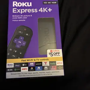 Roku Express 4K+ | Roku Streaming Device 4K/HDR with Voice Remote, Free & Live TV