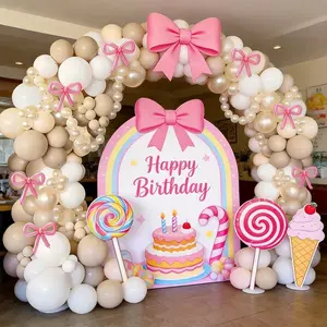 Princess Theme Balloon Arch Set, Balloon Arch Decoration, Vintage Sand, Pearl Balloons with DIY Bow Balloons, Perfect for Girl Birthday Party