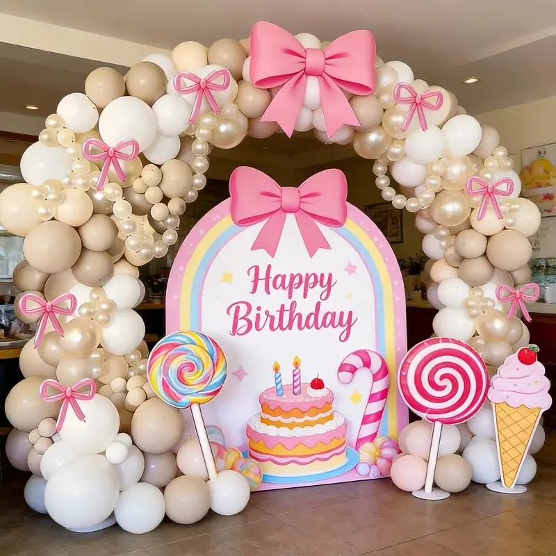 Princess Theme Balloon Arch Set, Balloon Arch Decoration, Vintage Sand, Pearl Balloons with DIY Bow Balloons, Perfect for Girl Birthday Party, Birthday Party Decorations