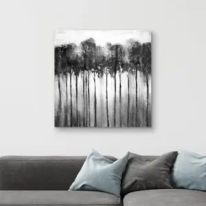 Begin Home Decor C1RC3232X40TJU 32 x 32 in. Abstract Forest Black & White Canvas - Gray Living Room Decor