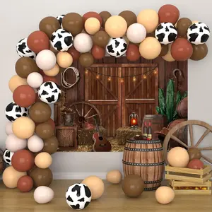 Western Party Decorations Cow Print Balloon Arch Kit Cowboy Banner For Birthday Photography Background Horse Barn Farm Country Theme My First Rodeo Baby Shower Supplies