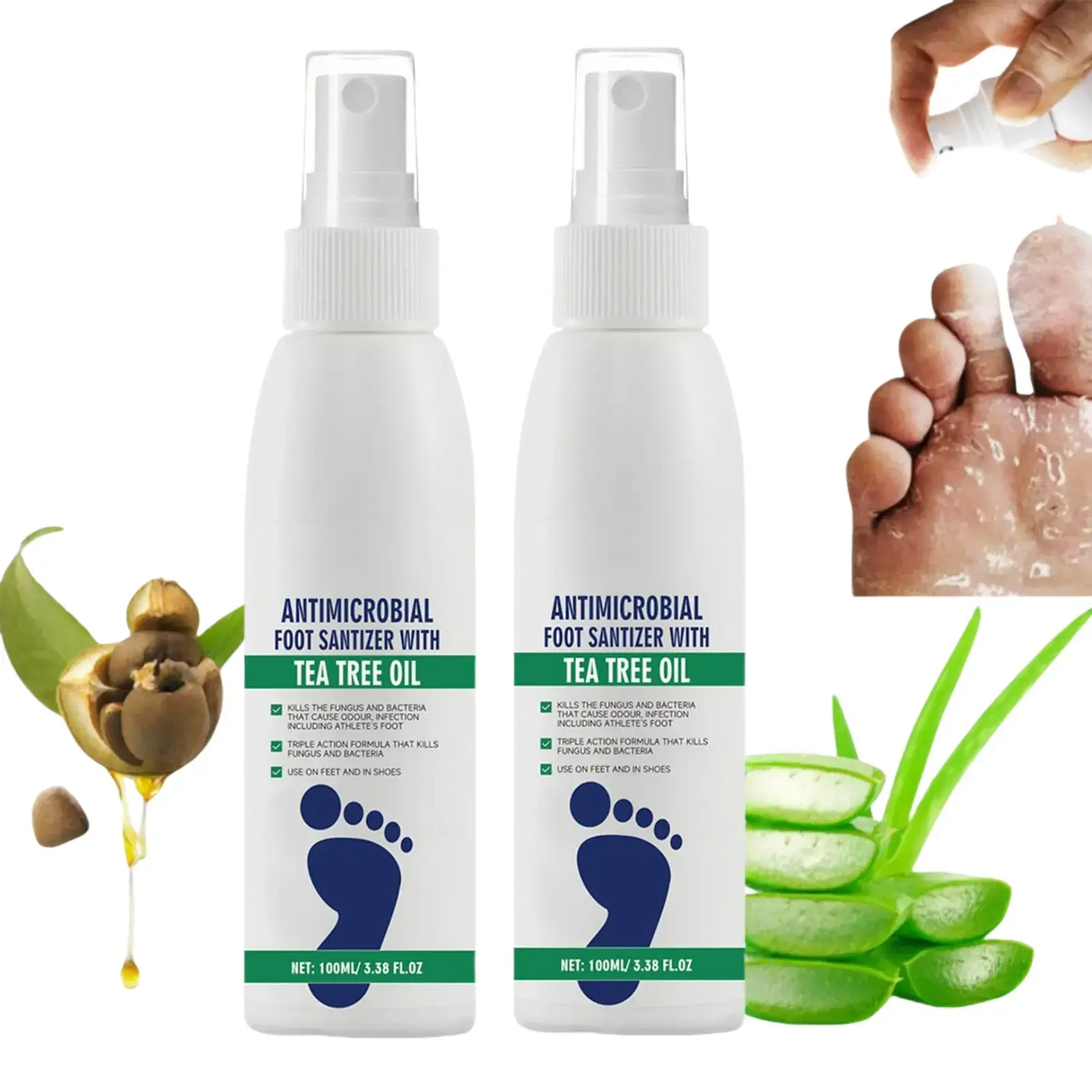 Foot Sanitizer Spray with Tea Tree Oil, 2 Counts/set Foot Spray and Nail Sanitizer, Foot Care Product for Daily Use