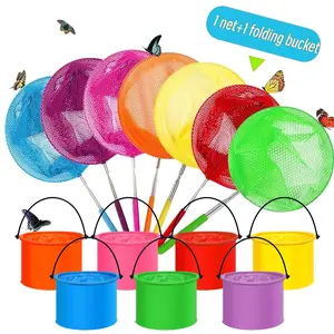 1 retractable fishing net+1 foldable bucket, suitable for outdoor fishing, shrimp and dragonfly, five adjustable sections, essential for camping or summer collection (random color)