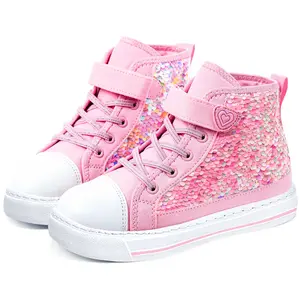 Pink sequin-embroidered sports shoes, fashionable and brightly colored flat-bottomed sports shoes, suitable for both boys and girls to wear, fashionable and shining casual sports shoes for daily wear, sports training shoes kids shoes