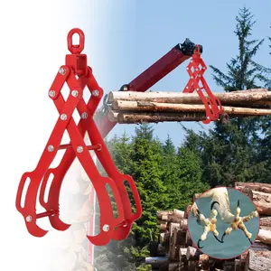 GARVEE 36In Log Lifting Tongs with 4-Claw Timber Grip, 360° Swivel Dragging, Heavy Duty Steel Construction, Anti-Slip Wooden Handles, Ideal for Tractors, Skidders, Firewood, and Lumber Handling